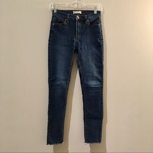 Free People Dark Wash Skinny Jeans with Raw Hem